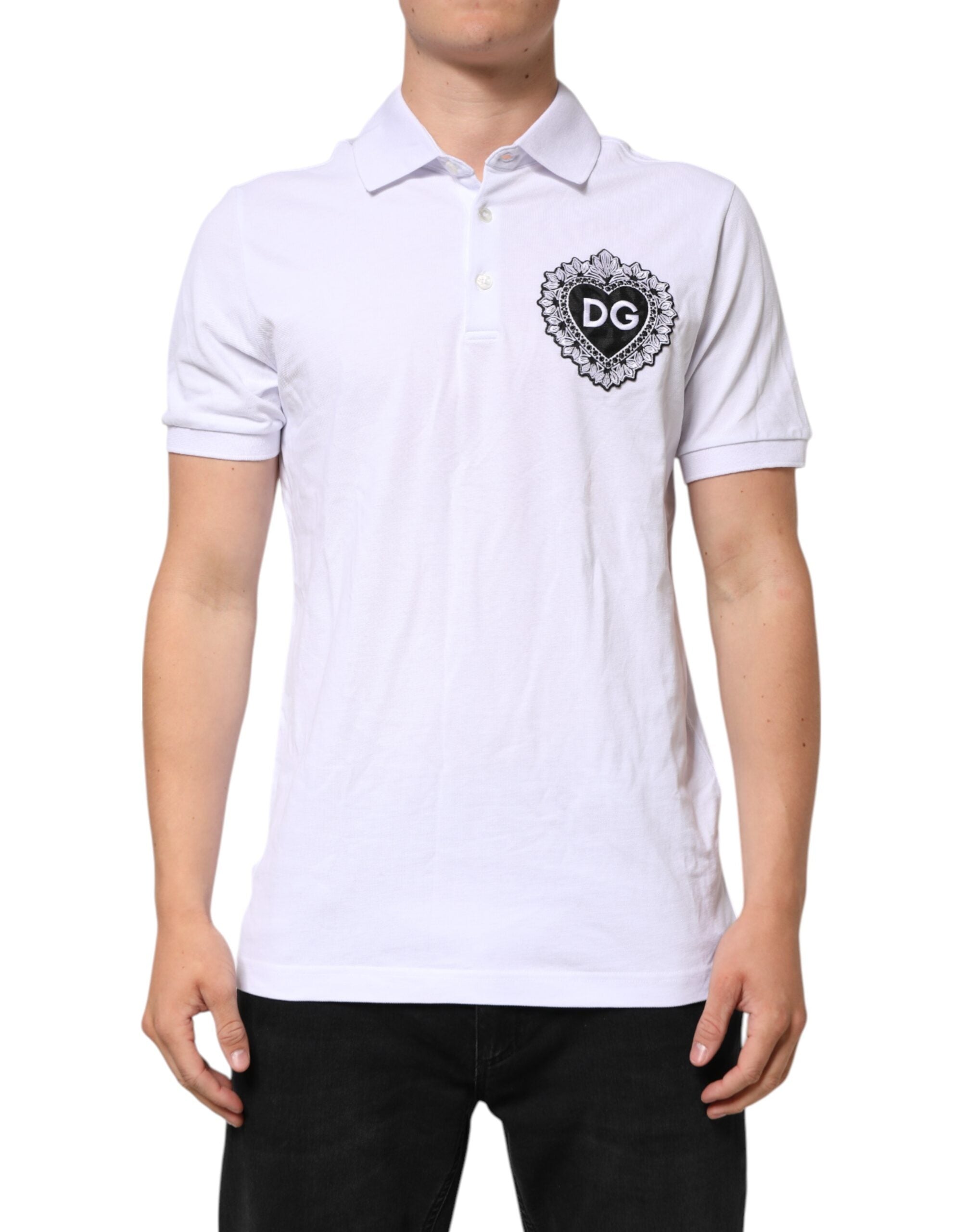Dolce & Gabbana Weißes Baumwoll-T-Shirt mit DG Herz-Logo-Stickerei